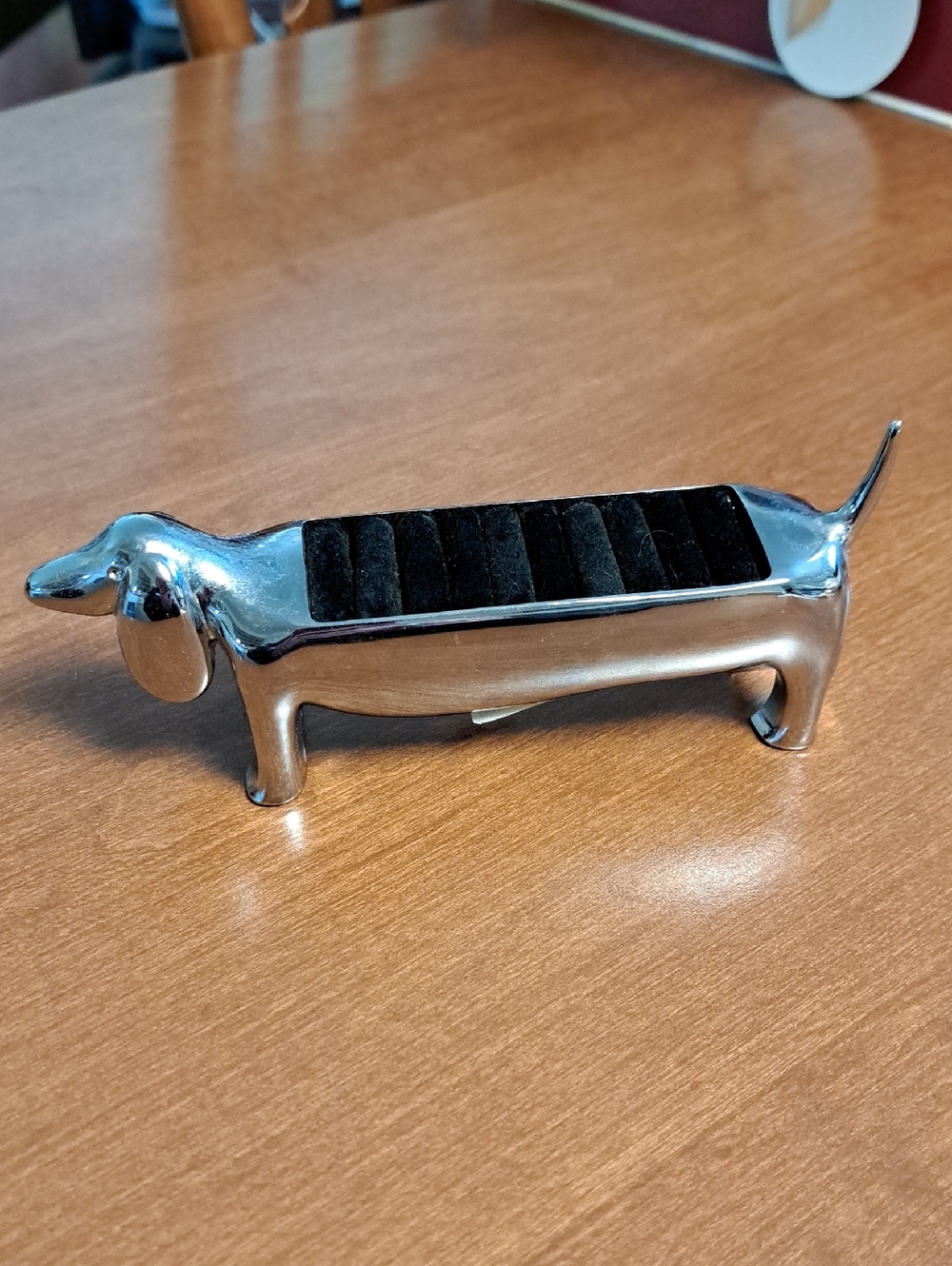 Dachshund Silver Tone Ring Holder with Black Velvet Slots